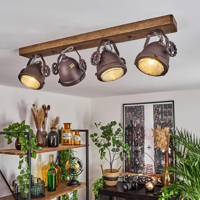 Produktbild von Biati »Biati« verstellbare Deckenlampe, Metall/Holz/Glas, Dunkelbraun/Braun