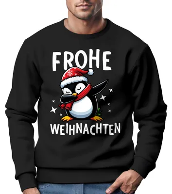 Produktbild von Sweatshirt Herren Frohe Weihnachten Weihnachtspullover Lustig Dabbing Weihnachtsmotiv Ugly XMAS Sweater Moonworks® Pinguin Dab schwarz L