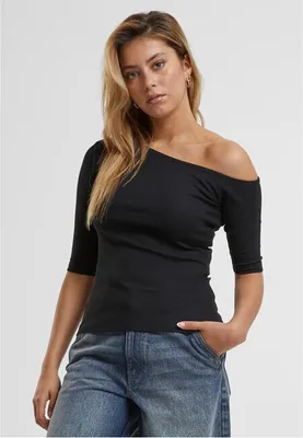 Obrázek produktu pro Dámské tričko Urban Classics Ladies Organic Asymmetric Rib Tee black - M