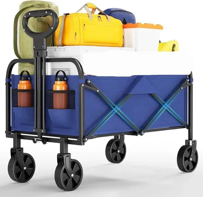 Image de Chariot de jardin - Chariot pliable / chariot de transport - Capacité de 50 l - Léger et portable - Pour le camping, la plage, les courses - Bleu