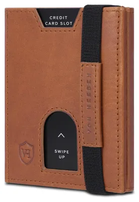 Zdjęcie produktu dla Cienkie portfel - ochrona RFID, skórzany etui na karty w kolorze koniakowym