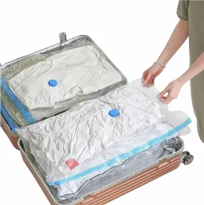 Produktbild von Vakuumbeutel zur Aufbewahrung - Set 10 Stück, 80x60 cm - Kompressionsbeutel - Wiederverwendbar - Reißfest - Transparent Blau