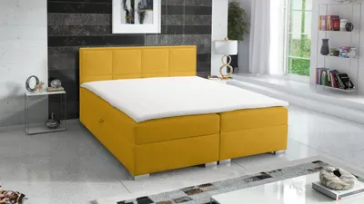 Produktbild von Boxspringbett QUADRAT 180x200 cm, mit Topper Bonellmatratze und zwei Bettkästen, Gelb