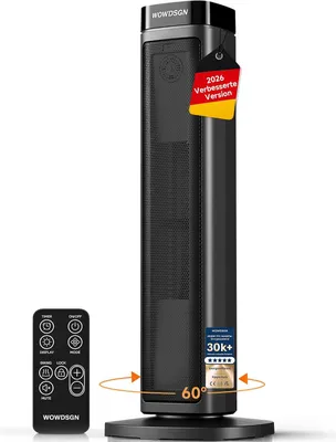 Produktbild von WOWDSGN Keramik-Heizlüfter leise 34dB, energiesparend, 2000W PTC Turm-Heizgebläse, Thermostat, ECO-Modus, Oszillation, Fernbedienung, Schwarz