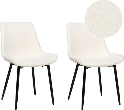 Image de BELIANI Lot de 2 chaises de salle à manger rembourrées en buffle blanc dossier haut sans accoudoirs pieds en métal noir design moderne