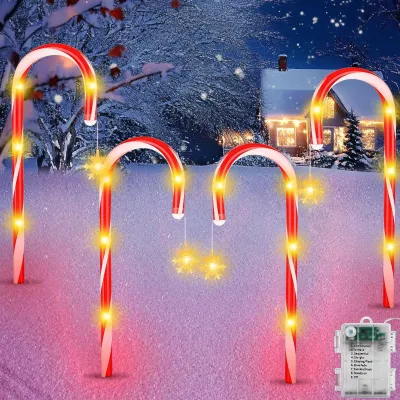 LED-Zuckerstangen 4er-Set, 52 cm, 8 Modi, rot, für Außen