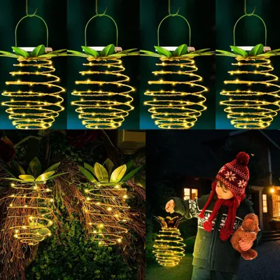 Produktbild von Topchances Solar Laterne, 4 Stück Solarleuchten 60 LED Hängende Ananas Solarleuchte IP65 Wasserdicht Garten Solarlampe für Garten, Party, Weihnachten, Hochzeit