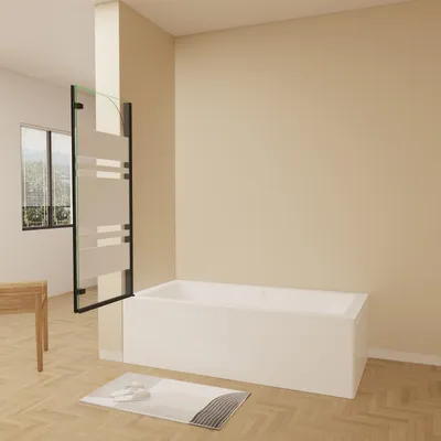 Produktbild von AICA 90cmx140cm Badewannenaufsatz Schwarz mit Blickdichten 6mm NANO ESG-glas 2-teilig Faltwand Badewannenfaltwand Badewanne Duschabtrennung Duschwand für Badewanne