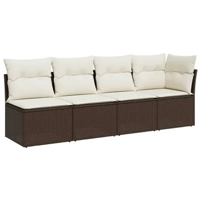Immagine prodotto di Divano da Giardino a 4 Posti con Cuscini in Polyrattan Marrone