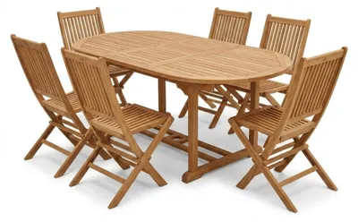 Produktbild von 7tlg. Gartengruppe Aruba, Gartenmöbel aus Teak-Holz, 1 x Auszieh-Tisch ca. 180-240 x 100 cm + 6 x Hochlehner Aruba