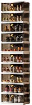 Image de Boîtes à chaussures - Rangement empilable à 10 niveaux - Transparent - Pliable - Plastique PP - Avec couvercles - Pour l'armoire et le couloir
