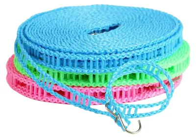 Produktbild von 3er-Pack Wäscheleinen (5/10 m) mit Edelstahlhaken, tragbar, robust, rutschfest, winddicht, für drinnen und draußen, zum Trocknen von Kleidung, ideal für Reisen, Camping und andere Aktivitäten.