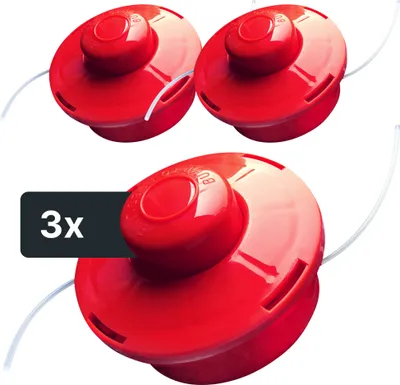 Produktbild von NEMAXX® FS2 Tap & Go Fadenkopf Tippautomatik Doppelfaden 3er-Set – Motorsense/Freischneider – M10x1,25 Linksgewinde, 2 mm, Schnittkreis 380 mm – Rot