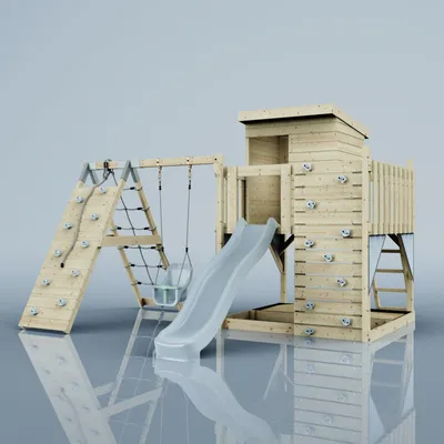 Produktbild von OutdoorToys Spielturm Freja aus Holz in Blau Eisblau, mit Babyschaukel