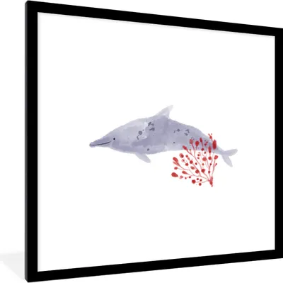 Produktbild von MuchoWow® MuchoWow® Gerahmtes Poster Fische - Pflanzen - Meer - Aquarell 40x40 cm - Poster mit zchwarzem Bilderrahmen - Poster - Plakat im Rahmen