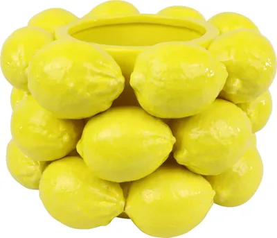 Produktbild von FURNARO Übertopf Limone - dekorativer Blumentopf aus gelber Keramik in Zitronenoptik, Ø21 cm