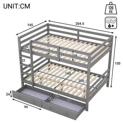 Immagine prodotto di Letto a castello - Letto a soppalco - Letto con scrivania - Letto con cassettiere - Letto multifunzionale - 90x200 cm