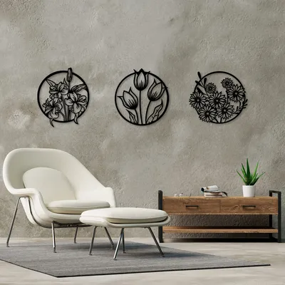 Produktbild von Wallity, Flowers- SKL2338, Schwarz, Sonstige Wohndekorationen, 72 x 79 cm, 100% Metall (Dicke: 1