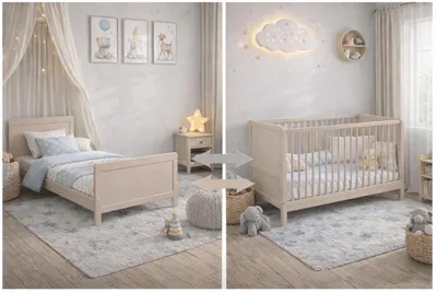 Produktbild von Nelly Babybett 120x60 cm – Kinderbett – Umbaubar zum Juniorbett – Buche Massivholz – 3 Schlupfsprossen – EN 716 – Kaschmir