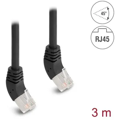 Produktbild von DeLOCK RJ45 Netzwerkkabel Cat.6A S/FTP 45° nach oben gewinkelt 3 m schwarz, 3 m, Cat6a, S/FTP (S-STP), RJ-45, RJ-45, Schwarz