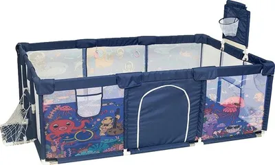 Image de Aire de jeux, design cartoon, barrières de sécurité réglables, océan bleu-L