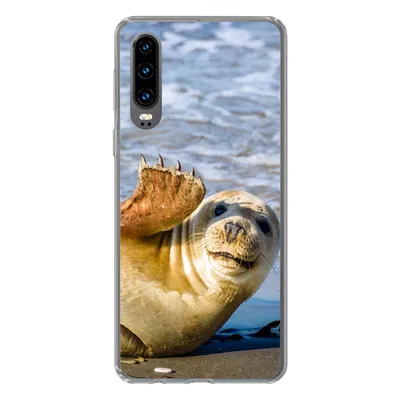 Produktbild von MuchoWow® Handyhülle Schutzhülle Hülle für Huawei P30 Robbe - Lustig - Schaukel - Kinder - Jungen - Mädchen - Kind Silikon Softcase Handy Hülle - Kartenbesitzer