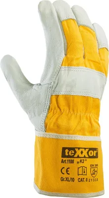 Produktbild von teXXor® TOP Rindvollleder-Handschuhe K2 8, Leder natur/Drell gelb