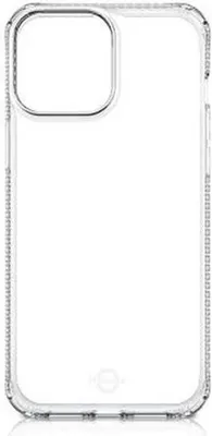 A clear phone case is shown against a white background.