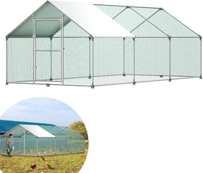 Obrázek produktu pro Kurník, voliéra pro drůh, rozměry 3 x 6 x 2 metry. Budova pro drůh, kuřecí chov, výběh pro zvířata, klec pro drobné zvířata. Pozinkovaná ocelová konstrukce pro budovu pro drůh, klec pro slepice. Výběh pro slepice, králíky a zajíce s polyetylenovou střechou