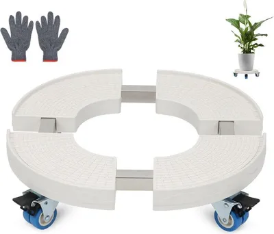 Obrázek produktu pro Stabilní, pojízdný, kulatý vozík na rostliny pro venkovní použití se skleněnou deskou, 38 cm až 52 cm