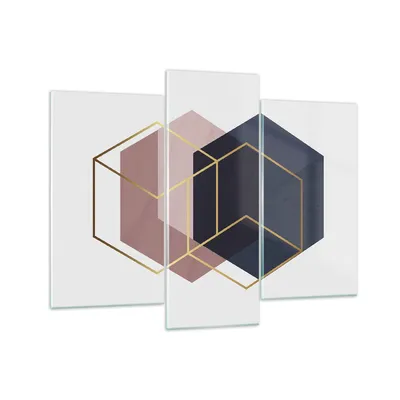 Produktbild von Bilder auf glas - 3 Teile - Sechsecke Modern Gold - 130x100cm - Glasbilder - Wandbilder - Bilder - zum Aufhängen bereit - Wanddekoration aus Glas - Glas Bilder - Wandbild auf Glas - GCB130x100-4691