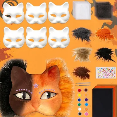 Katzenmasken-Set, 6 Stück, zum Bemalen und Basteln