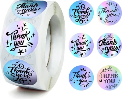Produktbild von GKA 50 Stück Geschenkaufkleber Danke Thank You Aufkleber Etiketten Dekorative Sticker mit Hologramm Effekt 25 mm rund selbstklebend Regenbogen