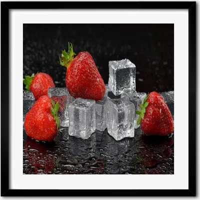 Produktbild von Bild - 50 cm x 50 cm - MDF - Rahmen, Wandkunst - Erdbeeren mit Eis