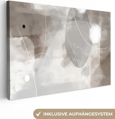 Produktbild von MuchoWow® - Leinwandbilder - Farbe - Grau - Strichzeichnung - Abstrakt, Wandbild, Wanddeko Bilder Wohnzimmer, 120x80cm