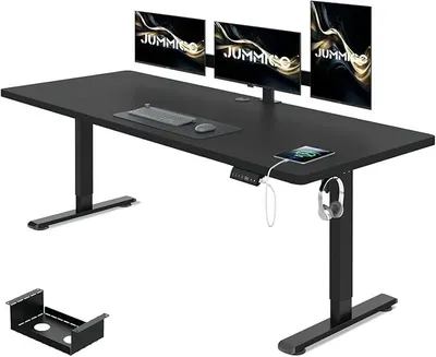 Produktbild von Höhenverstellbarer Schreibtisch 180 x 80 cm mit Kabelwanne, Höhenverstellbar Elektrisch Stehpult mit USB-Buchse, Computertisch, Ergonomischer Steh-Sitz Tisch, Bürotisch, Schwarz