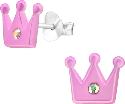 Produktbild von 925 Sterling Silber Ohrringe Ohrstecker mit pinker Krone und Kristall