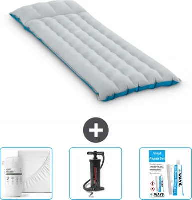 Produktbild von Intex Campingmatte – 1 Person – 67 x 184 x 17 cm – Blau – im Lieferumfang enthalten Spannbettuch - Pumpe en Reperaturset