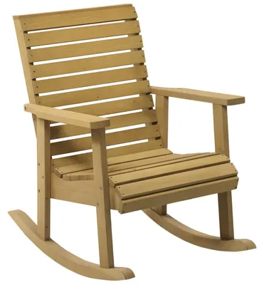 Produktbild von Gartenstuhl Schaukelstuhl mit Schaukelfunktion, breiter Sitz und Rückenlehne aus Lattenstruktur, Stuhl aus massivem witterungsbeständigem Tannenholz für Terrasse und Garten, Naturholz, 64 x 86 x 85 cm