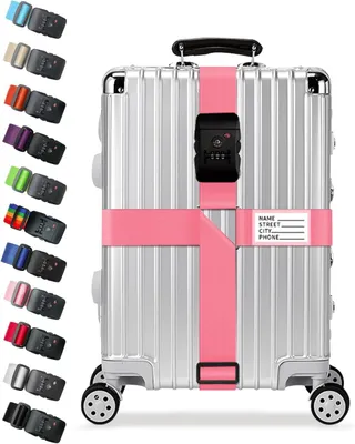 Immagine prodotto di Cinghia per valigie, regolabile da 50 a 81 cm, con lucchetto numerico TSA, color rosa, ideale per viaggi