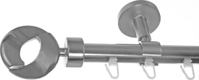 Produktbild von Innenlauf Gardinenstange Edelstahl Look 20mm Deckenträger Deckenbefestigung 1-läufig Ring, Länge wählbar D30 E83