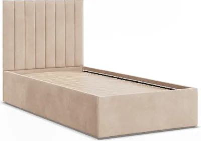 Produktbild von Modernes Polsterbett POLLA 90x200 Samt, Einzelbett ohne Stauraum mit Holzlattenrost Beige