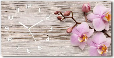 Immagine prodotto di Orologio da parete in vetro – 60x30 cm - Quadro in vetro - Orologio in vetro - Vetro temperato - Lancette bianche - Orchidea su legno