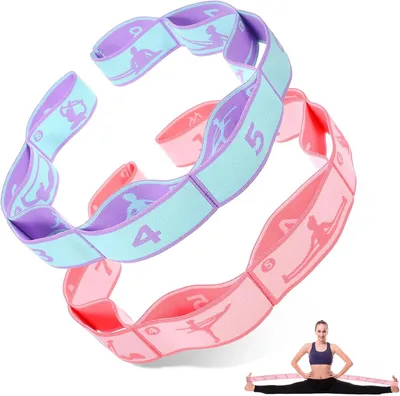 Zdjęcie produktu dla Zestaw 2 Yoga Stretch Band, Elastyczna taśma gimnastyczna z 8 pętlami, do Pilates, tańca i gimnastyki