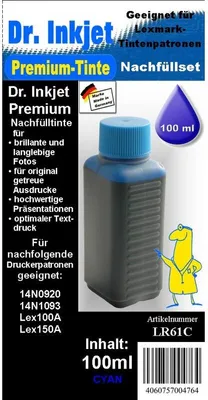 Produktbild von LR61C - cyan - Dr.Inkjet Premium Nachfülltinte 100ml für Lexmark Tintentankdruckerpatronen