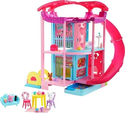 Produktbild von '- Chelsea Spielhaus (ca. 51 cm) Wandelbares Spielhaus mit Rutsche, Pool, Bällebad, Hündchen und Kätzchen, Aufzug, mehr als 15 Zubehörteilen, Geschenk für Kinder ab 3 Jahren