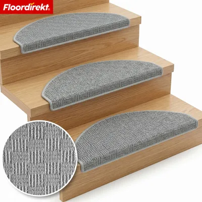 Produktbild von Floordirekt Stufenmatte Monaco, Treppenschutzmatte halbrund, schalldämmend, selbstklebend und strapazierfähig, Grau, 1 Stufenmatte