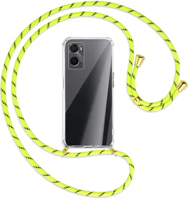 Produktbild von Handykette Backcover-Schutzhülle mit Band (Metall goldfarben) für Oppo A76 - neongelb