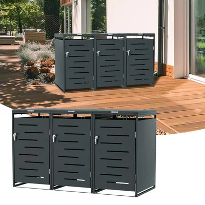 Produktbild von Faziango Mülltonnenbox 3er Set für 120L & 240L Mülltonnen, Edelstahl pulverbeschichtet, wetterfest, mit Gasdruckdämpfer