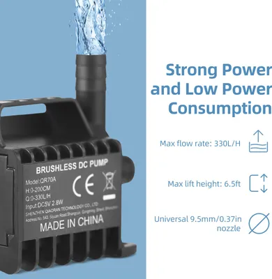 Obrázek produktu pro Ponorné vodní čerpadlo Elektrické 330L/H Malé fontánové čerpadlo s maximálním zdvihem 6,5 m, 6,5ft USB kabelem a přísavkou, přenosné mini čerpadlo pro akvárium, rybník, akvárium, pití pro domácí zvířata